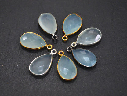 Aqua Chalcedony Faceted Pear Shape Connector , Sold By Piece , 10x20 mm , RB-6370