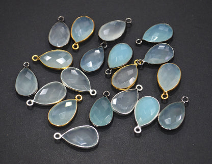 Aqua Chalcedony Faceted Pear Shape Connector , Sold By Piece , 10x20 mm , RB-6370