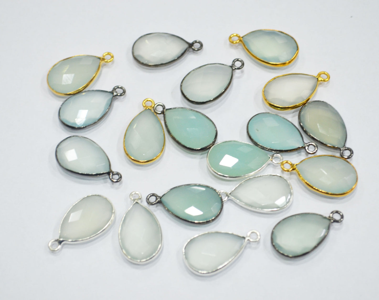 Aqua Chalcedony Faceted Pear Shape Connector , Sold By Piece , 10x20 mm , RB-6370