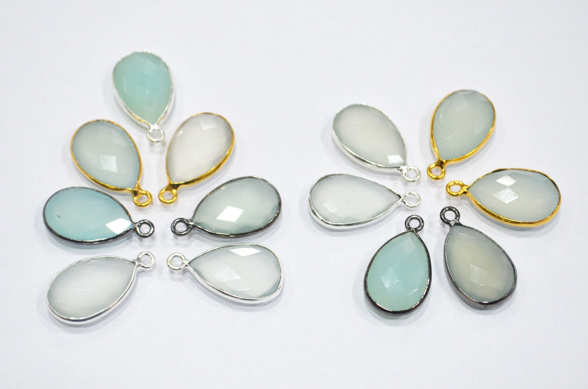 Aqua Chalcedony Faceted Pear Shape Connector , Sold By Piece , 10x20 mm , RB-6370