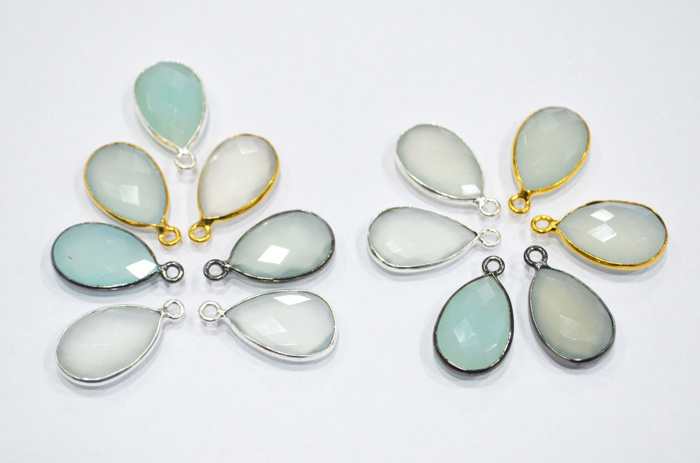Aqua Chalcedony Faceted Pear Shape Connector , Sold By Piece , 10x20 mm , RB-6370