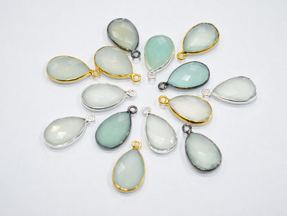 Aqua Chalcedony Faceted Pear Shape Connector , Sold By Piece , 10x20 mm , RB-6370