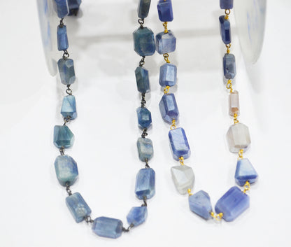 Sapphire Colored Moonstone Laser Cut Nuggets Shape Rosary Beaded Chain , 5x10 - 10x13 mm , RB-6371