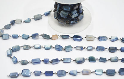 Sapphire Colored Moonstone Laser Cut Nuggets Shape Rosary Beaded Chain , 5x10 - 10x13 mm , RB-6371
