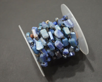 Sapphire Colored Moonstone Laser Cut Nuggets Shape Rosary Beaded Chain , 5x10 - 10x13 mm , RB-6371