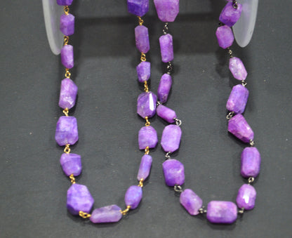 Lavender Rainbow Moonstone Laser Cut Nuggets Shape Rosary Beaded Chain , 6x10 - 8x13 mm , RB-6373