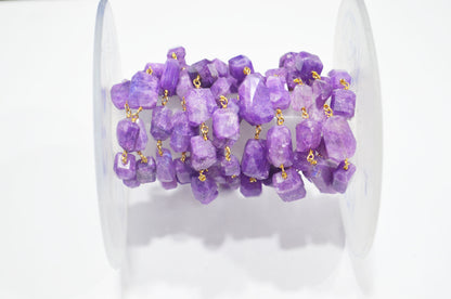 Lavender Rainbow Moonstone Laser Cut Nuggets Shape Rosary Beaded Chain , 6x10 - 8x13 mm , RB-6373