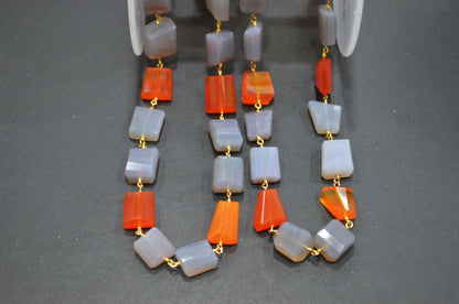 Gray Chalcedony Laser Cut Nuggets Rosary Beaded Chain , Carnelian Chalcedony Wire Wrapped Chain , 9x10 - 11x14 mm , RB-6374