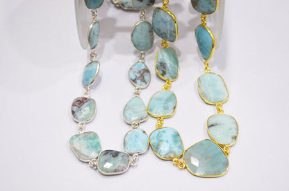 Natural Larimar Faceted Free Form Shape Connector Chain , 20 - 24 mm , RB-6377