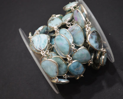 Natural Larimar Faceted Free Form Shape Connector Chain , 20 - 24 mm , RB-6377