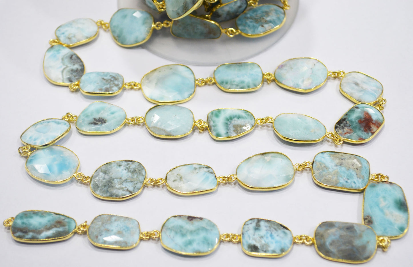 Natural Larimar Faceted Free Form Shape Connector Chain , 20 - 24 mm , RB-6377
