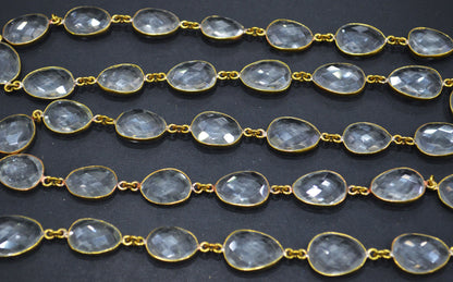 Rock Crystal Faceted Slice Shape Connector Chain , 12 - 17 mm , RB-6378