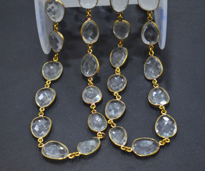 Rock Crystal Faceted Slice Shape Connector Chain , 12 - 17 mm , RB-6378
