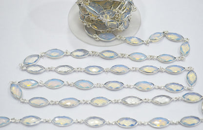 Opalite Hydro Glass Faceted Marquise Shape Connector Chain , 9x15 mm , RB-6379