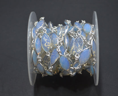 Opalite Hydro Glass Faceted Marquise Shape Connector Chain , 9x15 mm , RB-6379