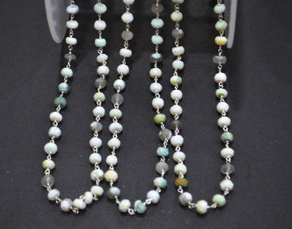 Blue Boulder Fossil Opal Faceted Rondelle Shape Rosary Beaded Chain , 5 - 6 mm , RB-6382