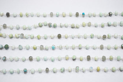 Blue Boulder Fossil Opal Faceted Rondelle Shape Rosary Beaded Chain , 5 - 6 mm , RB-6382