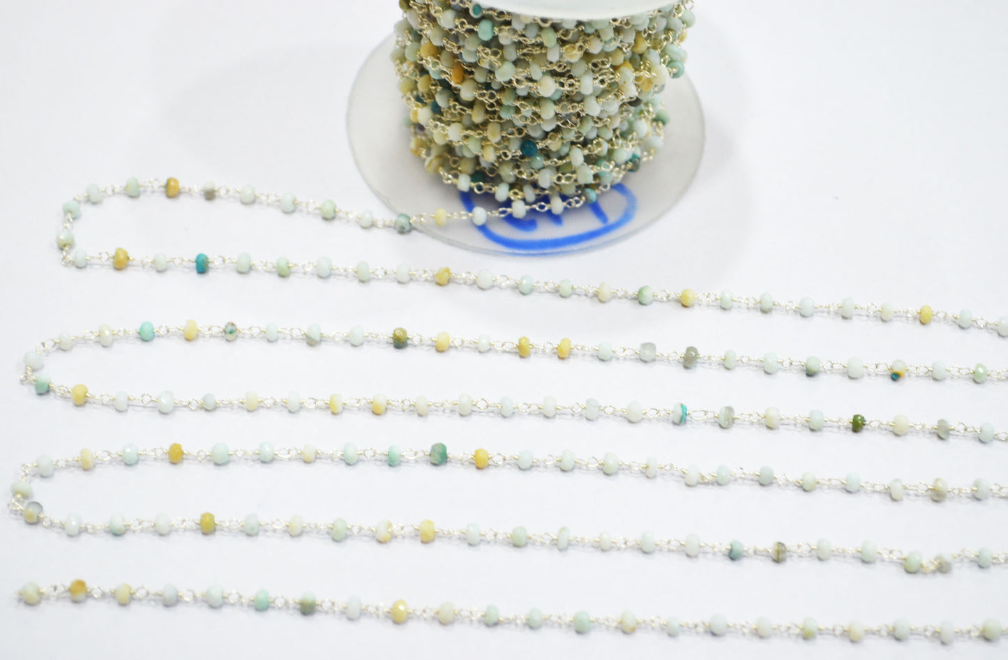 Blue Boulder Fossil Opal Faceted Rondelle Shape Rosary Beaded Chain , 3 - 3.50 mm , RB-6384