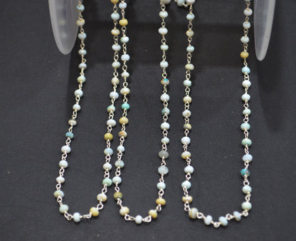 Blue Boulder Fossil Opal Faceted Rondelle Shape Rosary Beaded Chain , 3 - 3.50 mm , RB-6384