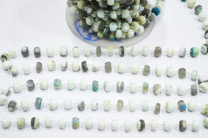 Blue Boulder Fossil Opal Faceted Rondelle Shape Rosary Beaded Chain , 8 - 9 mm , RB-6385