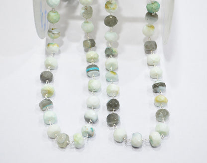 Blue Boulder Fossil Opal Faceted Rondelle Shape Rosary Beaded Chain , 8 - 9 mm , RB-6385
