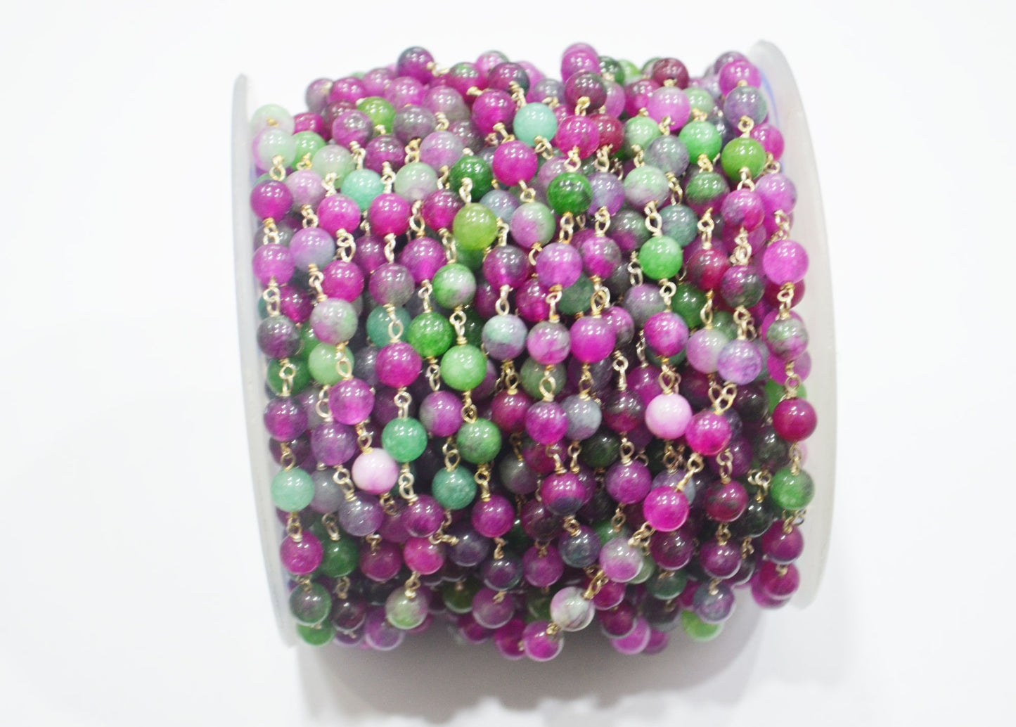 Ruby Zoisite Color Jade Smooth Round Shape Rosary Beaded Chain , 6 - 6.50 mm , RB-6387