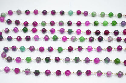 Ruby Zoisite Color Jade Smooth Round Shape Rosary Beaded Chain , 6 - 6.50 mm , RB-6387