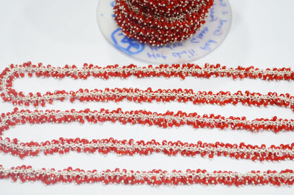 Red Coral Hydro Quartz Faceted Rondelle Shape Grape Chain , 2.50 mm , RB-6389