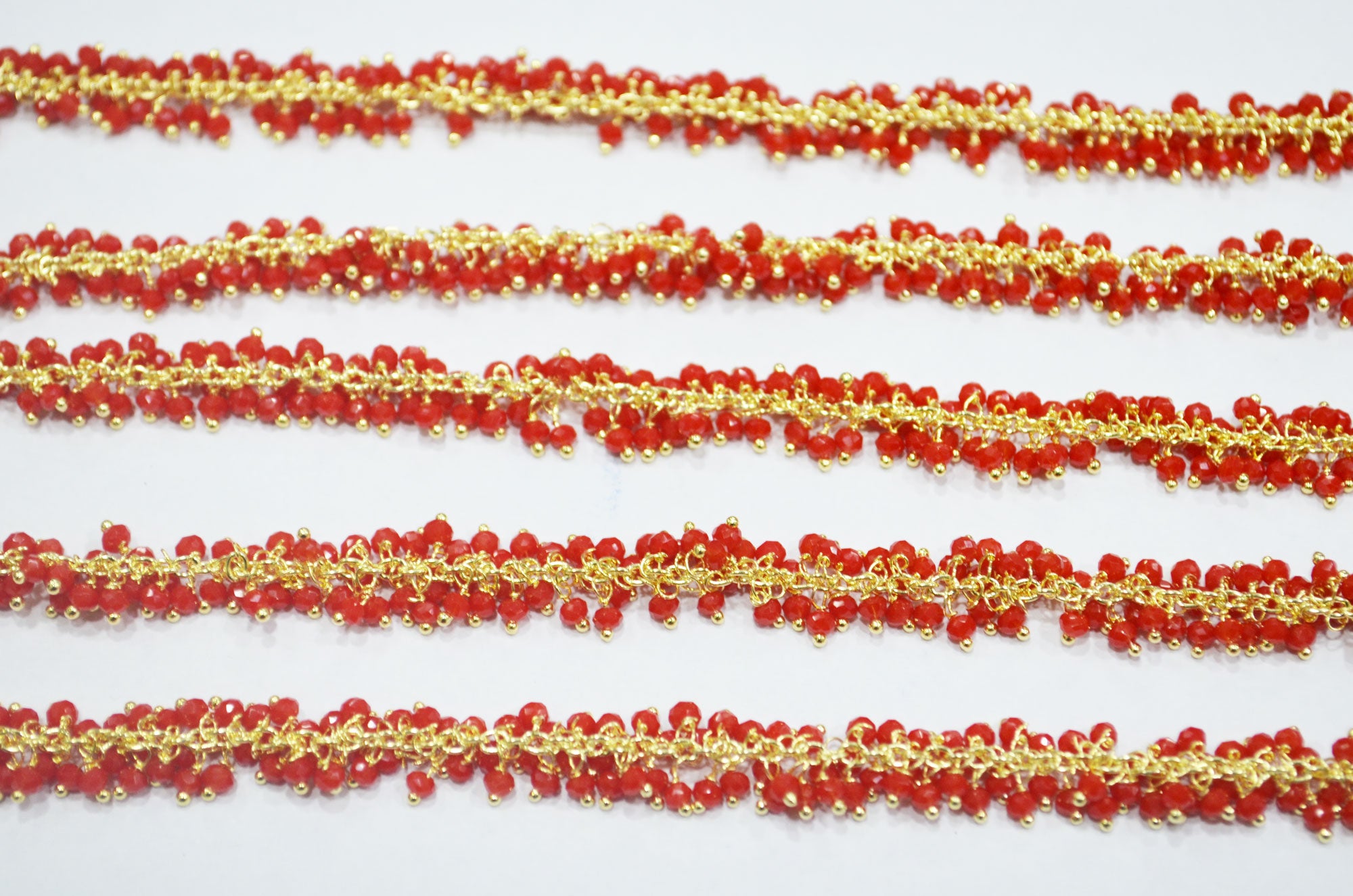 Red Coral Hydro Quartz Faceted Rondelle Shape Grape Chain , 2.50 mm , RB-6389