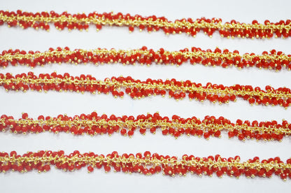 Red Coral Hydro Quartz Faceted Rondelle Shape Grape Chain , 2.50 mm , RB-6389