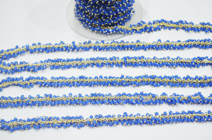 Neon Blue Hydro Quartz Faceted Rondelle Shape Grape Chain , 2.50 mm , RB-6390