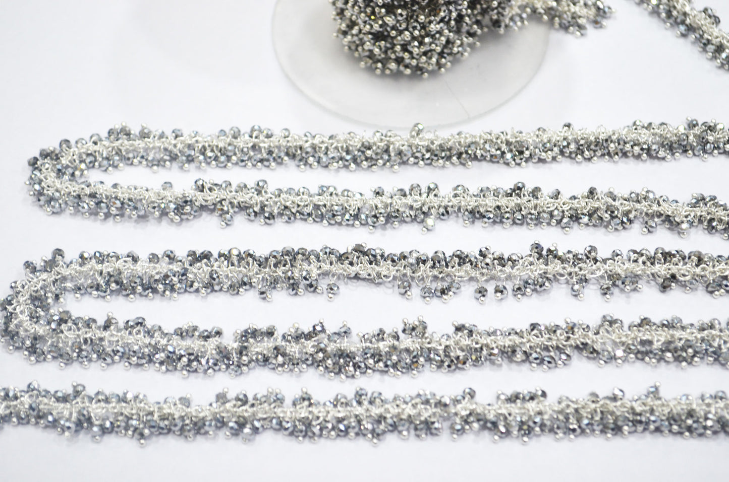 Silver Pyrite Hydro Quartz Faceted Rondelle Shape Grape Chain , 2.50 mm , RB-6392