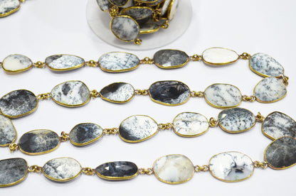 Dendrite Opal Slice Shape Connector Chain , 18 - 25 mm , RB-6397