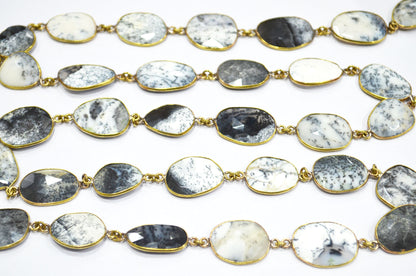 Dendrite Opal Slice Shape Connector Chain , 18 - 25 mm , RB-6397
