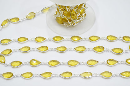 Citrine Hydro Glass Pear Shape Connector Chain , 8x13 mm , RB-6398