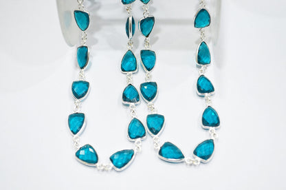 Paraiba Hydro Glass Faceted Trillion Shape Connector Chain , 10x13 mm , RB-6399