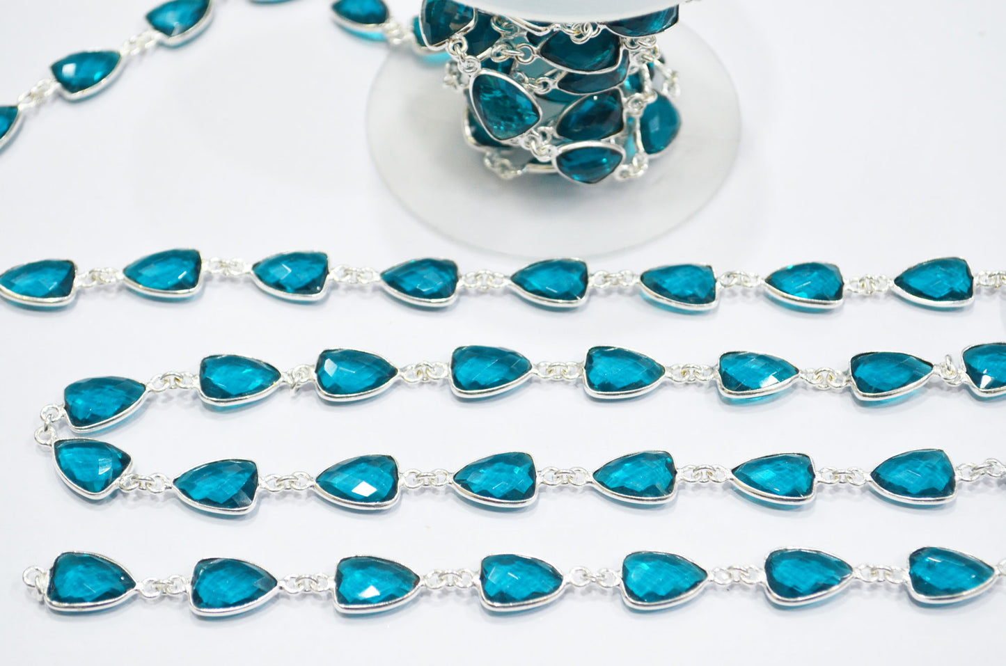 Paraiba Hydro Glass Faceted Trillion Shape Connector Chain , 10x13 mm , RB-6399