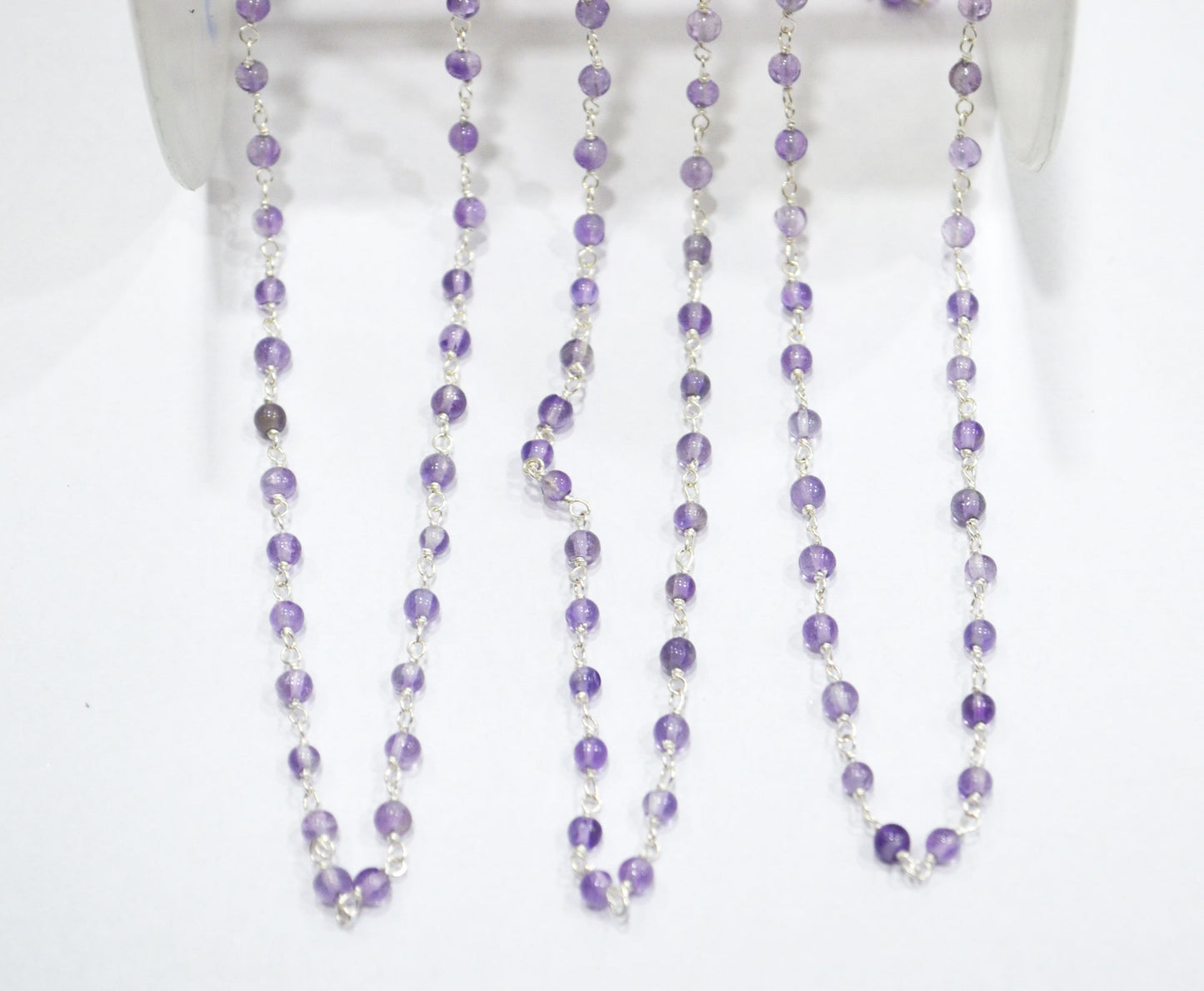 Pink Amethyst Smooth Round Shape Rosary Beaded Chain , 3 - 3.50 mm , RB-6400