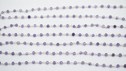 Pink Amethyst Smooth Round Shape Rosary Beaded Chain , 3 - 3.50 mm , RB-6400