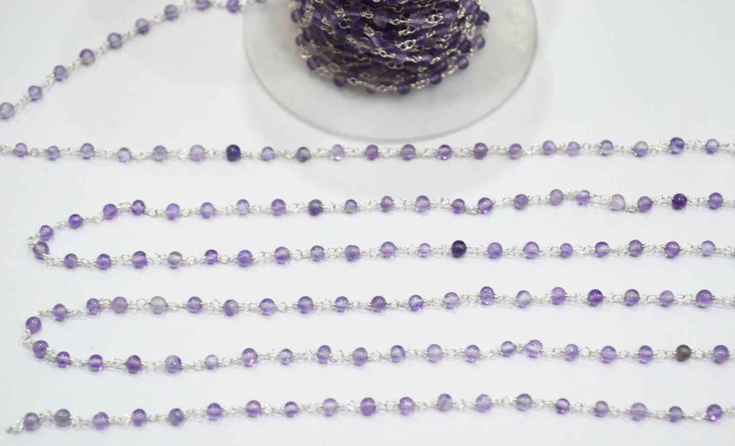 Pink Amethyst Smooth Round Shape Rosary Beaded Chain , 3 - 3.50 mm , RB-6400