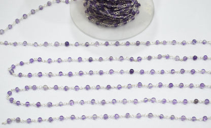 Pink Amethyst Smooth Round Shape Rosary Beaded Chain , 3 - 3.50 mm , RB-6400