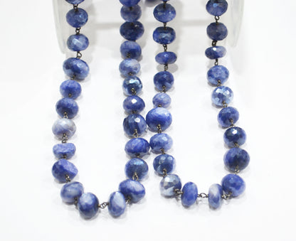 Mystic Sapphire Moonstone Faceted Rondelle Shape Rosary Beaded Chain , 10 - 11 mm , RB-6405