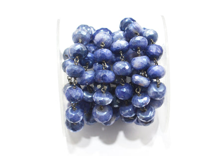Mystic Sapphire Moonstone Faceted Rondelle Shape Rosary Beaded Chain , 10 - 11 mm , RB-6405