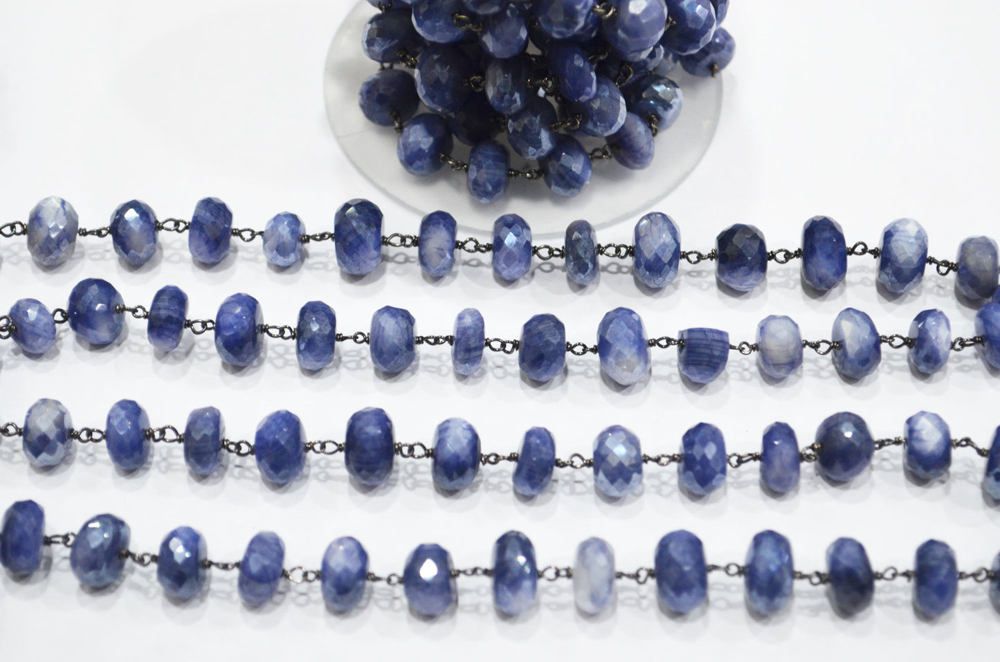 Mystic Sapphire Moonstone Faceted Rondelle Shape Rosary Beaded Chain , 10 - 11 mm , RB-6405