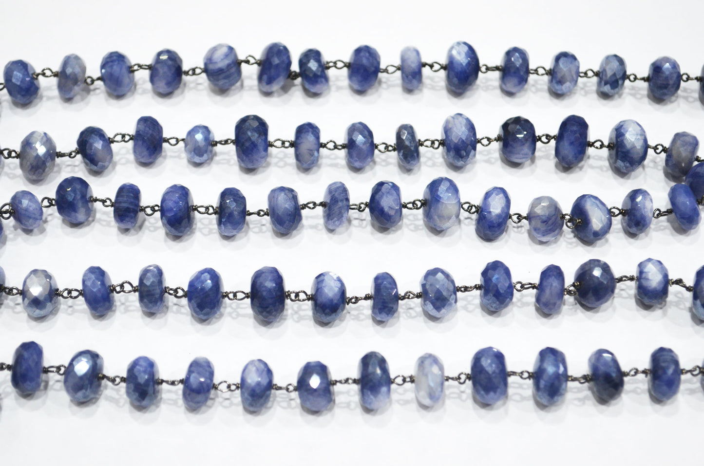 Mystic Sapphire Moonstone Faceted Rondelle Shape Rosary Beaded Chain , 10 - 11 mm , RB-6405