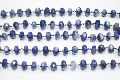 Mystic Sapphire Moonstone Faceted Rondelle Shape Rosary Beaded Chain , 10 - 11 mm , RB-6405