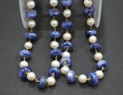 Mystic Sapphire Moonstone Faceted Rondelle Shape Rosary Beaded Chain , 10 - 11 mm , RB-6406