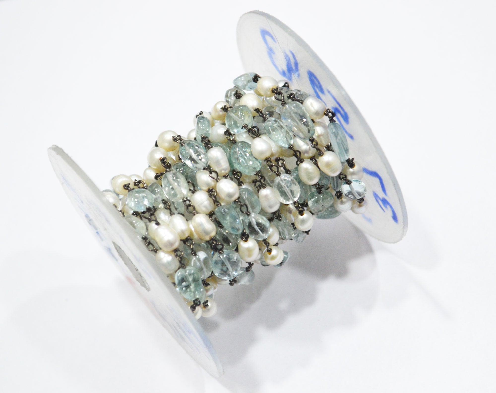 Natural Aquamarine Smooth Uneven Nuggets Shape Rosary Beaded Chain , 5 - 8 mm , RB-6407