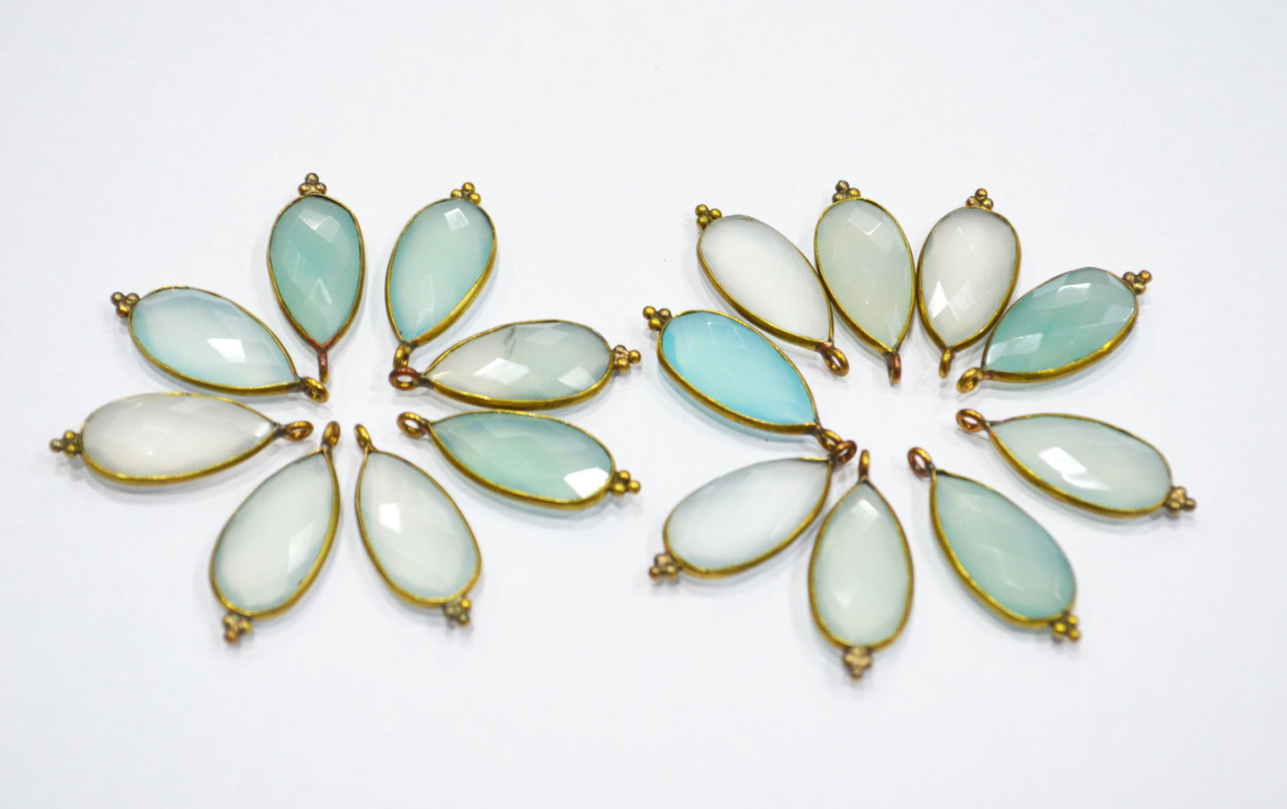 Aqua Chalcedony Faceted Pear Shape Connector , Sold By Piece , 10x20 mm , RB-6408