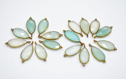 Aqua Chalcedony Faceted Pear Shape Connector , Sold By Piece , 10x20 mm , RB-6408